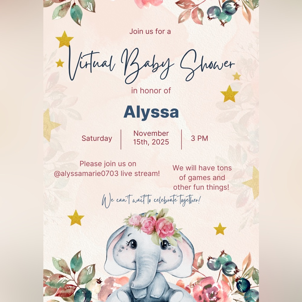 Virtual Baby Shower November 15th @ 3 PM!!